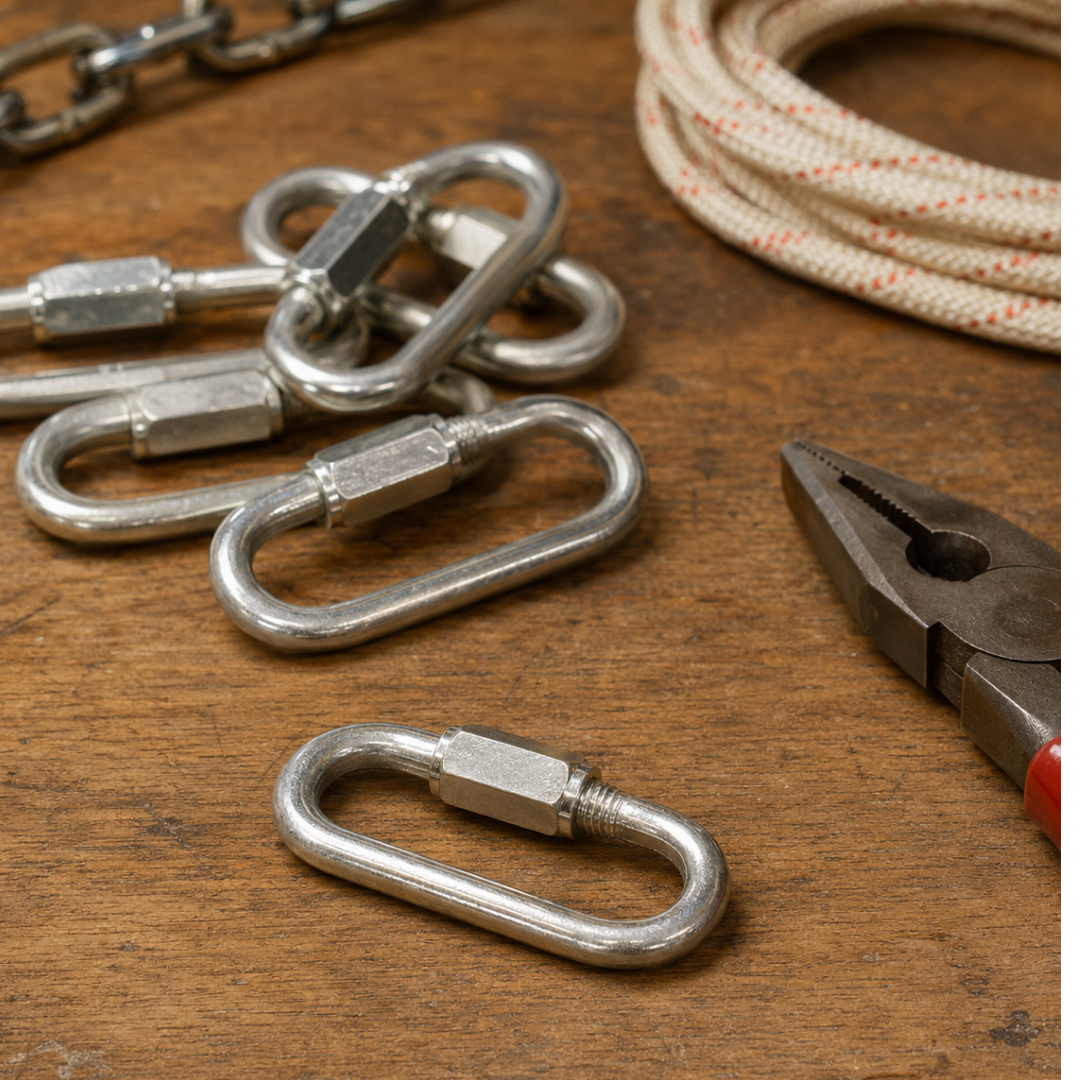 1/4 Inch Quick Links, 25-Pack – Steel Chain Connectors with Threaded Screw Closure for Chains, Cables, Eye Loops and General Hardware Applications