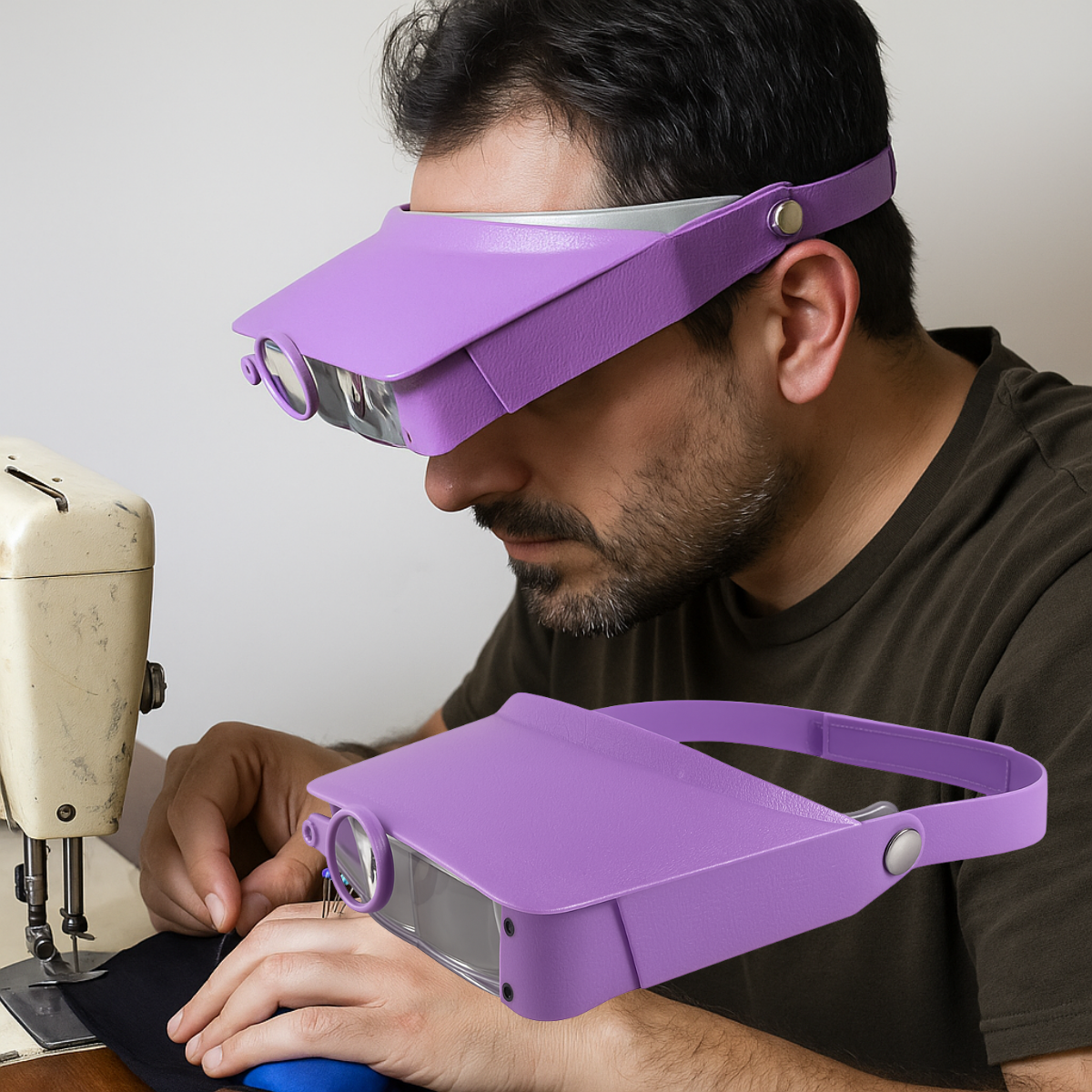 Visor-Type Head Worn Magnifier | Violet Color | 1.5x, 1.5x, 5x  - MG-91211