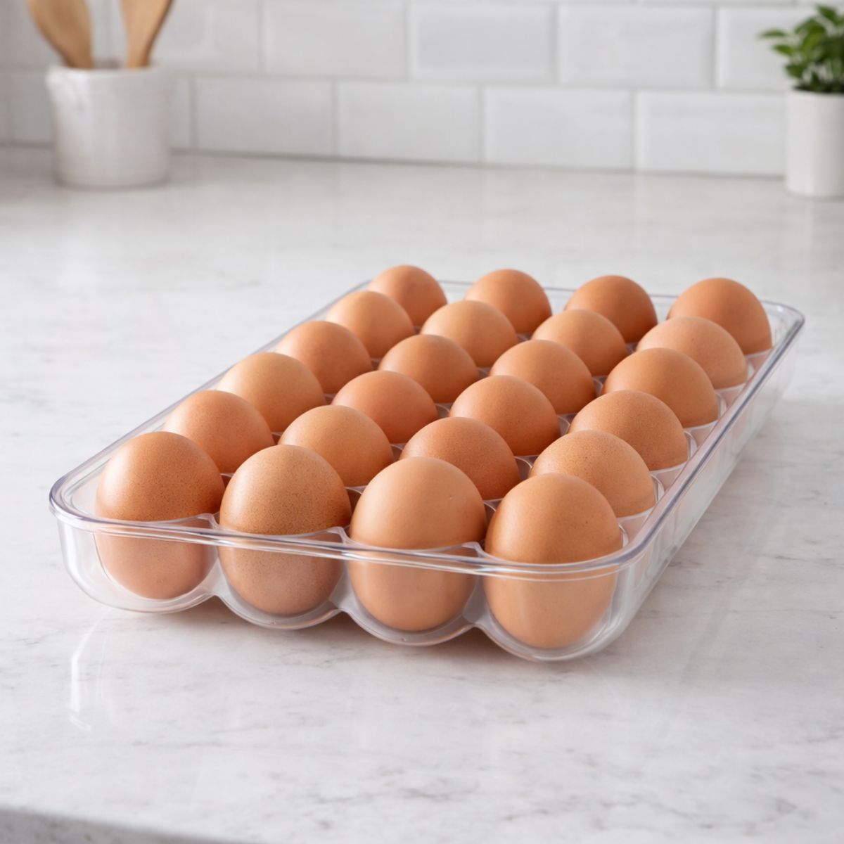Plastic Egg Holder with Lid – 18 Egg Capacity, Stackable Refrigerator Egg Tray, BPA Free Clear Egg Storage Container