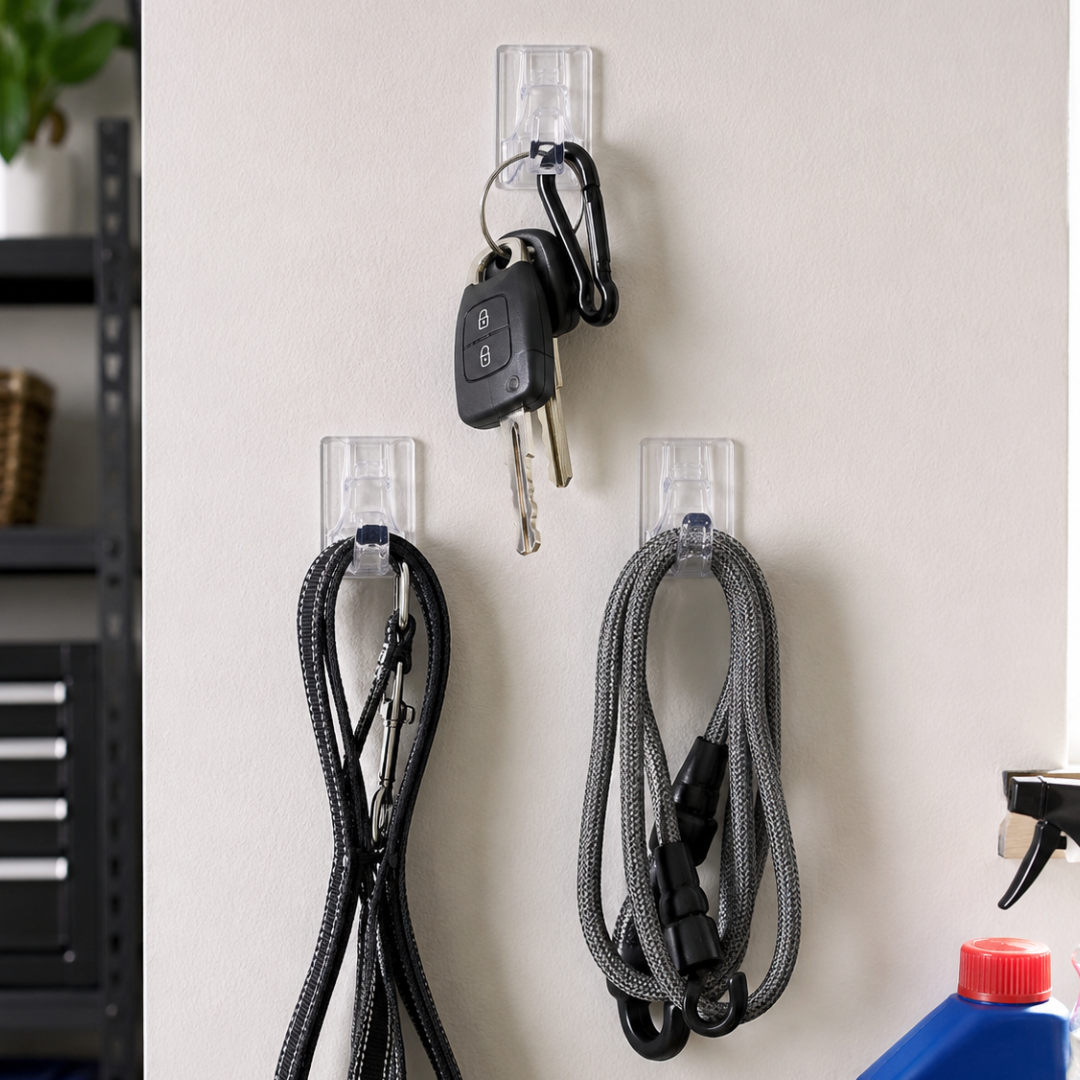 Small Clear Adhesive Hooks, 3 Pack – Transparent Plastic Peel & Stick Wall Hooks for Kitchen, Bathroom, Office, Dorm, Closet & Home Organization, Holds up to 1 lb