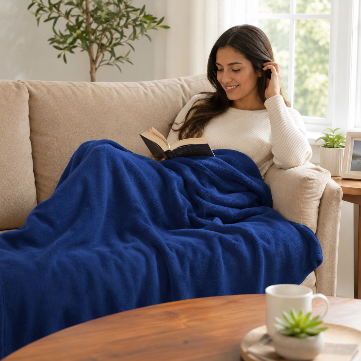 Navy Blue Fleece Blanket 60" x 80" – Soft 100% Polyester Lightweight Throw Blanket for Bed, Couch, Travel, Camping & Home