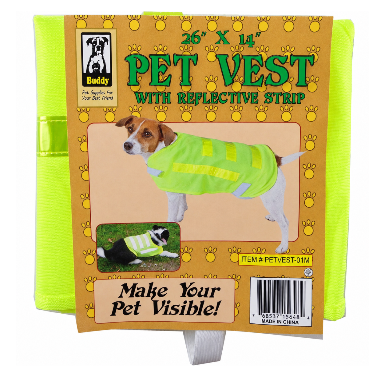 Neon Yellow Reflective Dog Vest, Medium, Lightweight Visibility Vest with Elastic Straps and Hook-and-Loop Fasteners