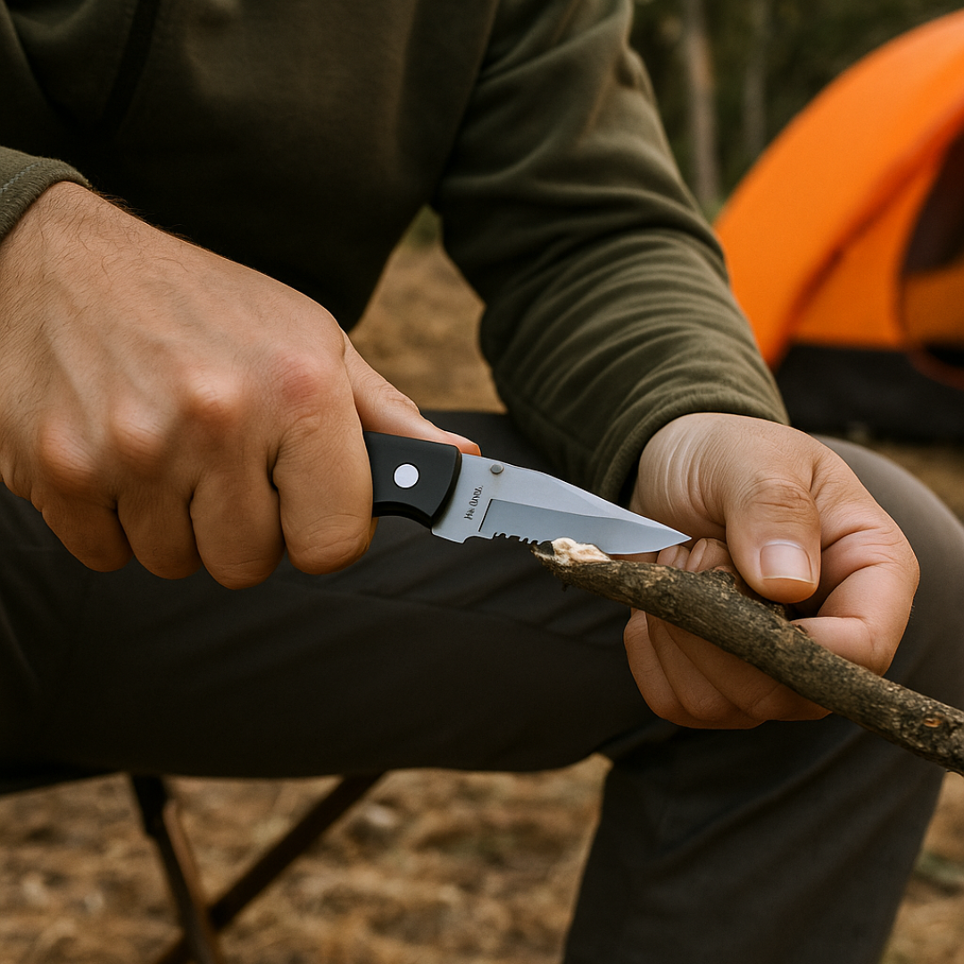 Folding Pocket Knife with 3" Stainless Steel Blade – Half Smooth & Half Serrated | 7.25" Open Length | Bear Inlay Handle + 6" Dual-Grit Sharpening Stone (120/240 Grit) – Aluminum Oxide, Durable & Reliable