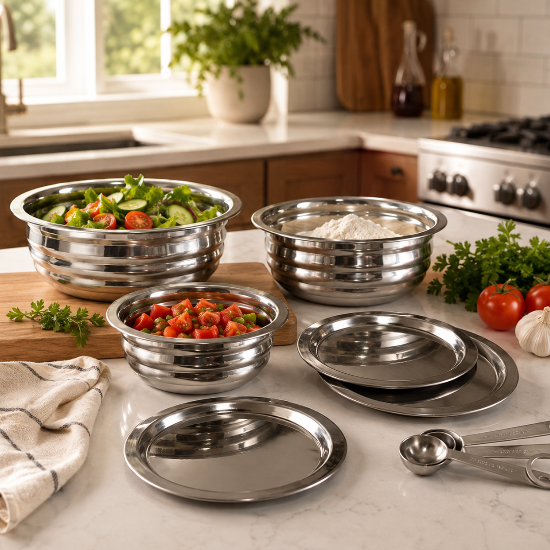 6 Piece Stainless Steel Bowl & Lid Set, 3 Graduated Food Prep & Serving Bowls with Flat Serving Lids, Stackable Kitchen Bowl Set, 8", 7.25" & 6.25" – UT91-3