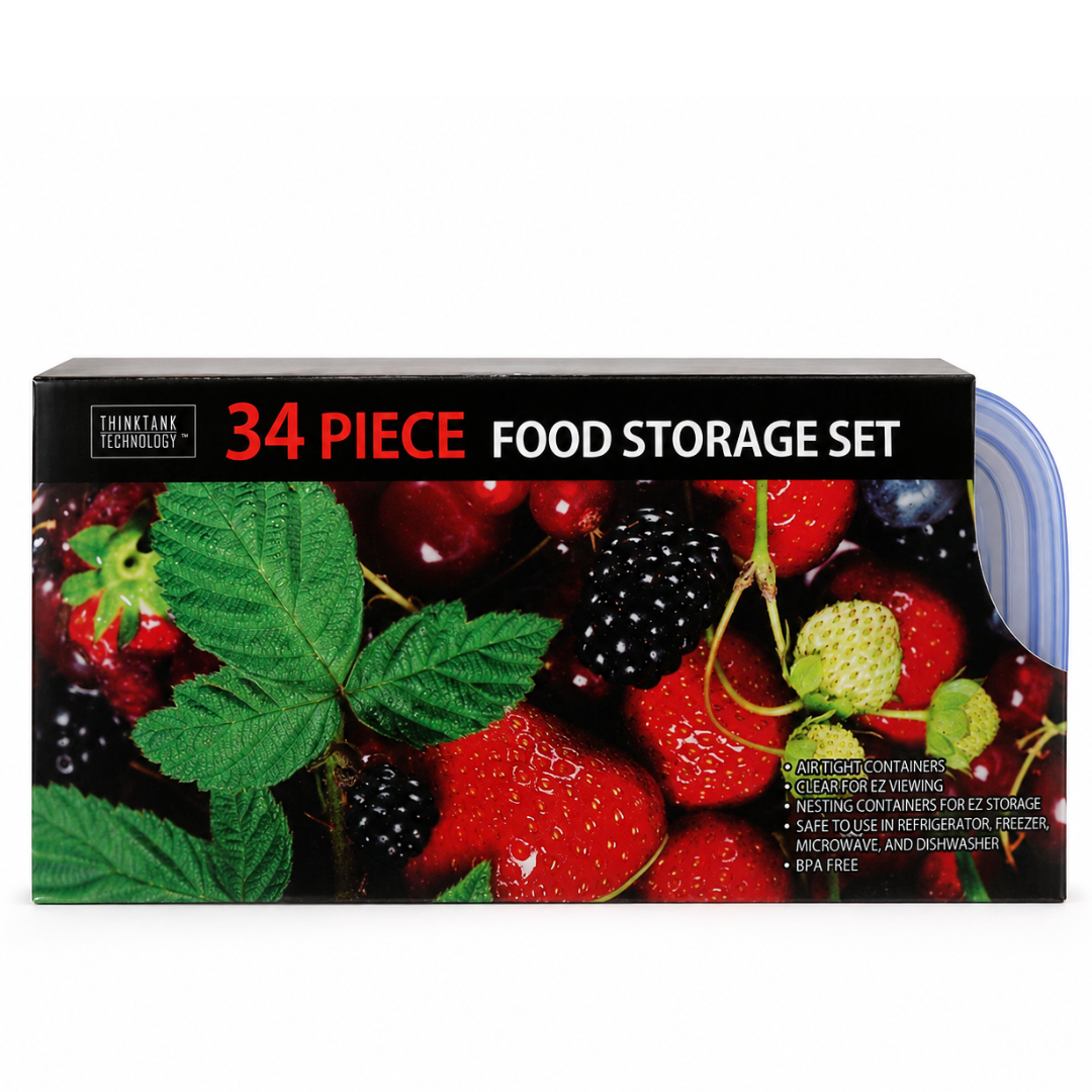 34 Piece Food Storage Container Set with Lids – Clear Stackable Plastic Containers – Assorted Sizes for Refrigerator, Freezer, Microwave & Dishwasher