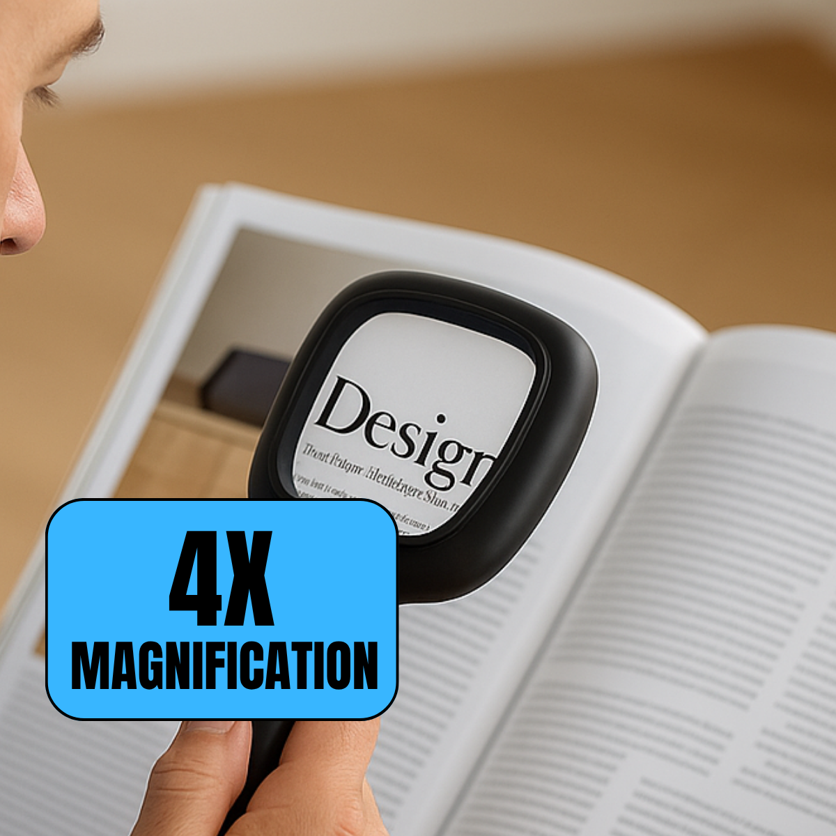 LED Illuminated 4X Handheld Magnifier with UV Light – 2"x2" Lens, 7.75" Long – Ideal for Reading, Coins, and Stamps