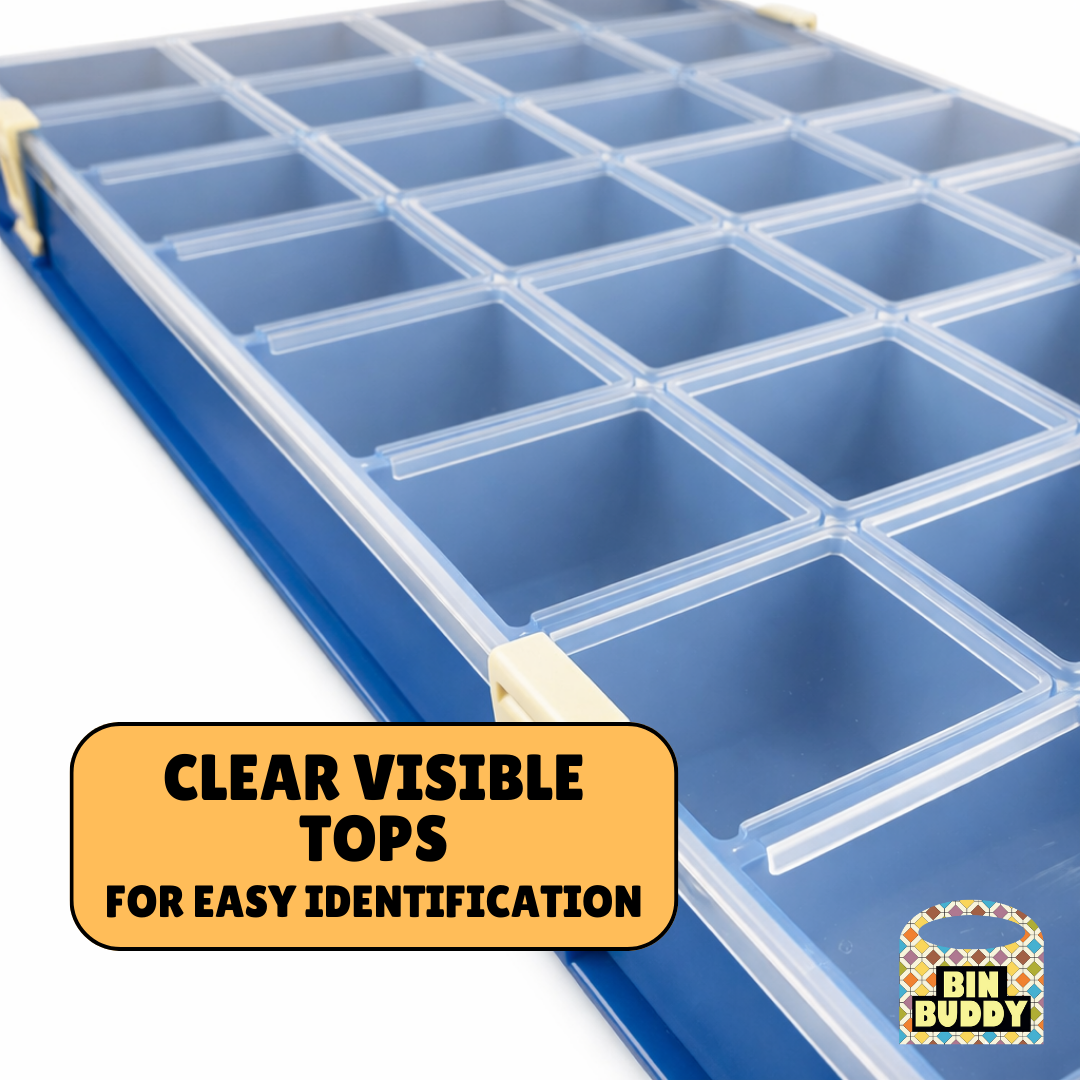 Clear Plastic Organizer Box with Multiple Compartments – 13" x 8"