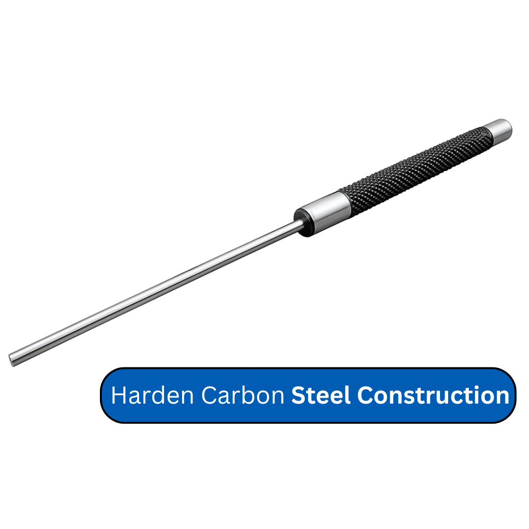 5-Piece Long Drive Pin Punch Set – 8" Carbon Steel Punches (1/8" to 3/8") with Knurled Grip & Black Oxide Finish