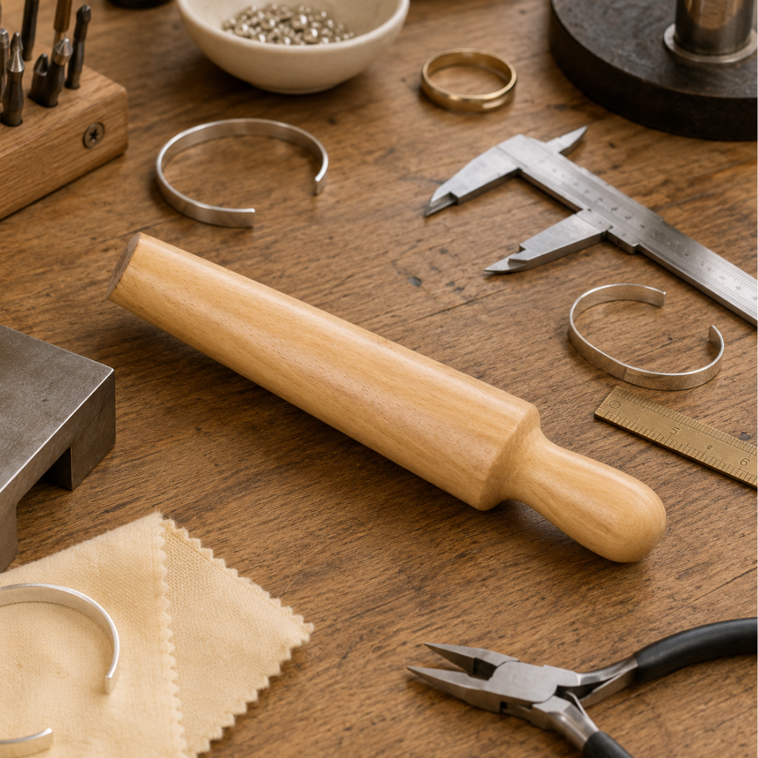 Solid Wood Bracelet Mandrel with 4-Inch Handle – 5 to 8.75 Inch Graduated Sizing Tool for Shaping and Forming Bangles