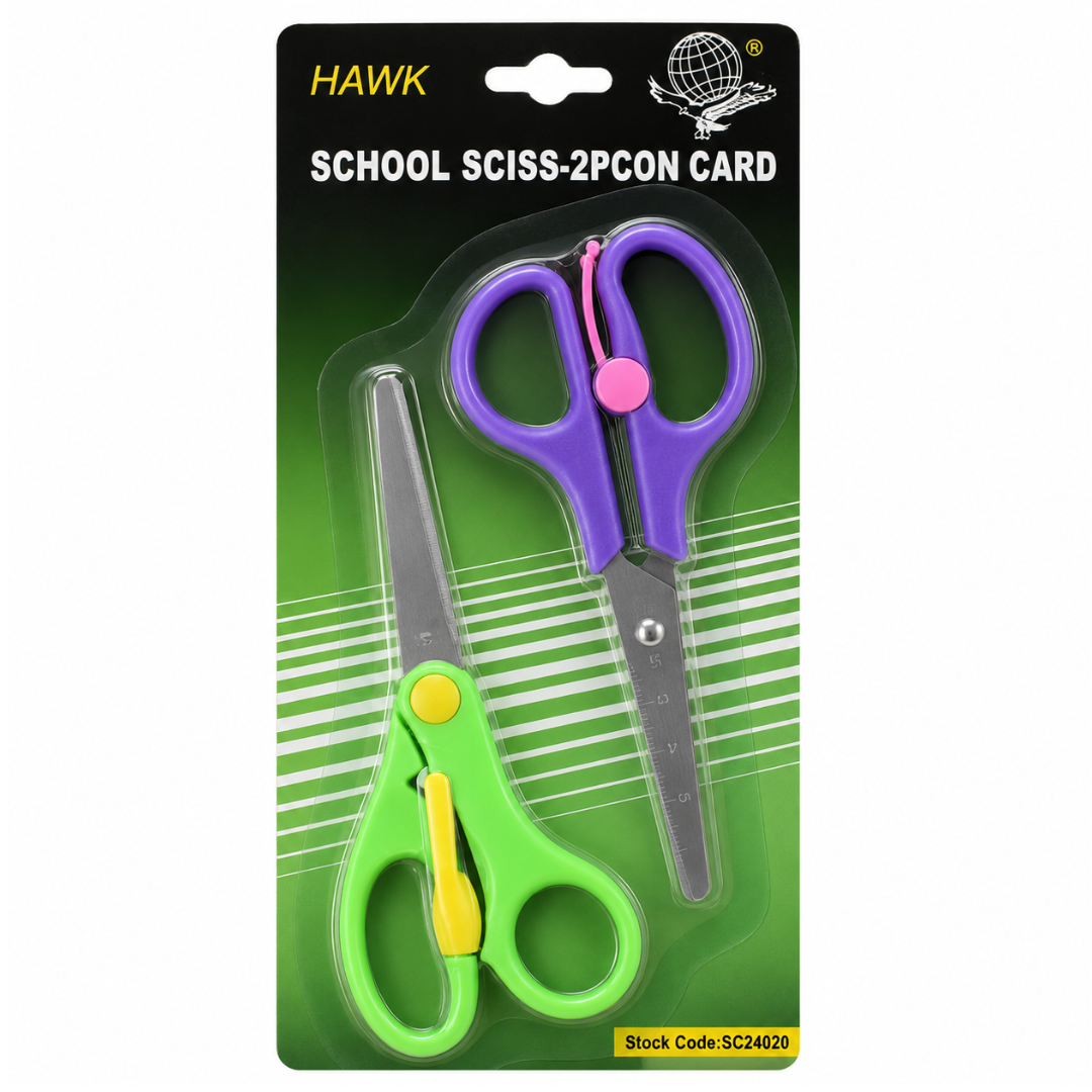 Semi-Automatic School Scissors 2-Piece Sets, Pack of 2 Sets, 4 Total Scissors, 5.5 Inch Spring Action Kids Scissors with Rounded Safety Tips, Bright Colors, Side Ruler, Classroom Desk Backpack Supplies