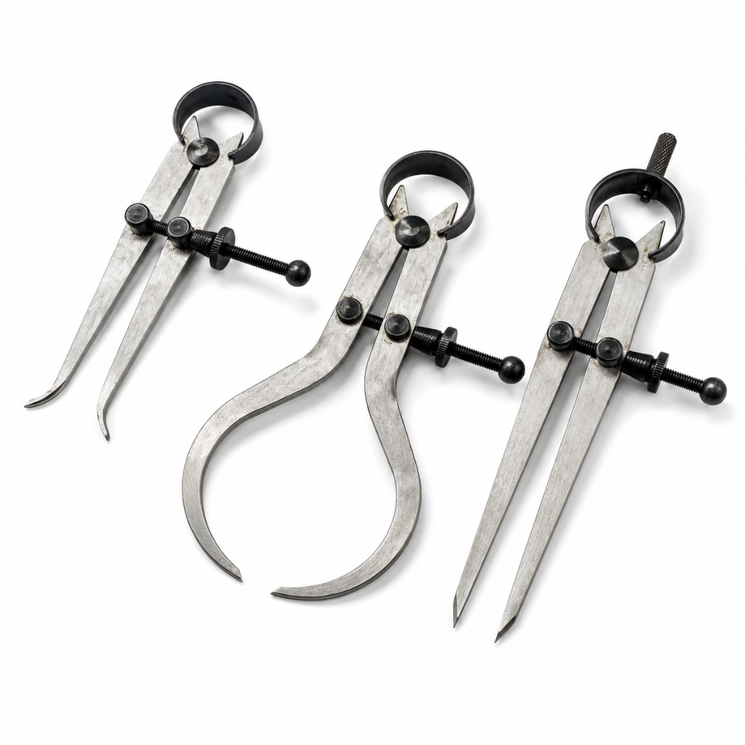 3 Piece 3 Inch Steel Caliper Set with Inside Caliper, Outside Caliper & Divider, Locking Screw Adjustment, Hardened Points, Precision Ground Measuring Tool - TZ01-14503