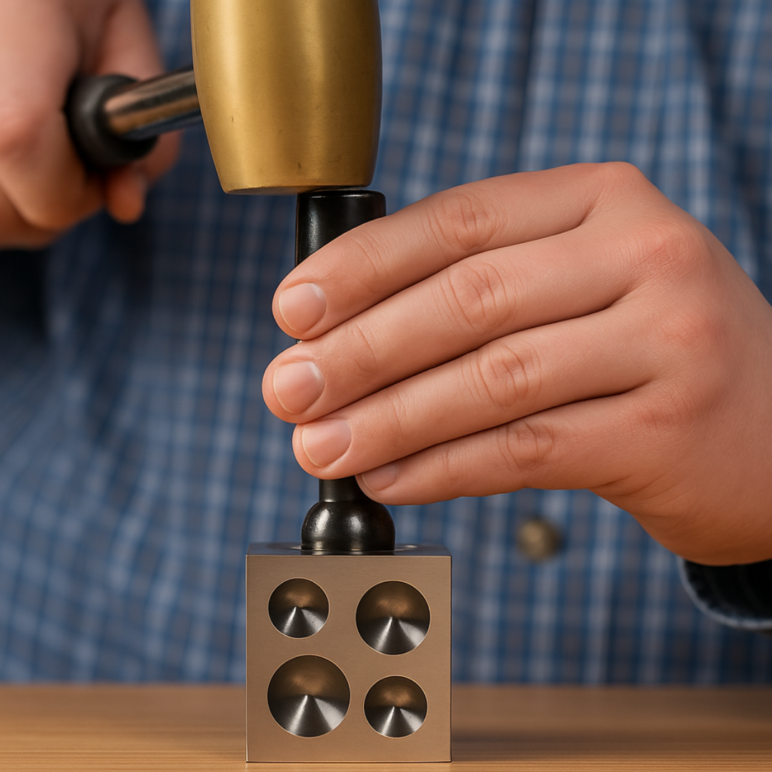 Doming & Punch Set with 24 Steel Punches (2.3–25mm), 2" Doming Block & Wooden Organizer Tray – Metal Forming & Jewelry Making Tool Kit – Professional Quality – TJ01-29881