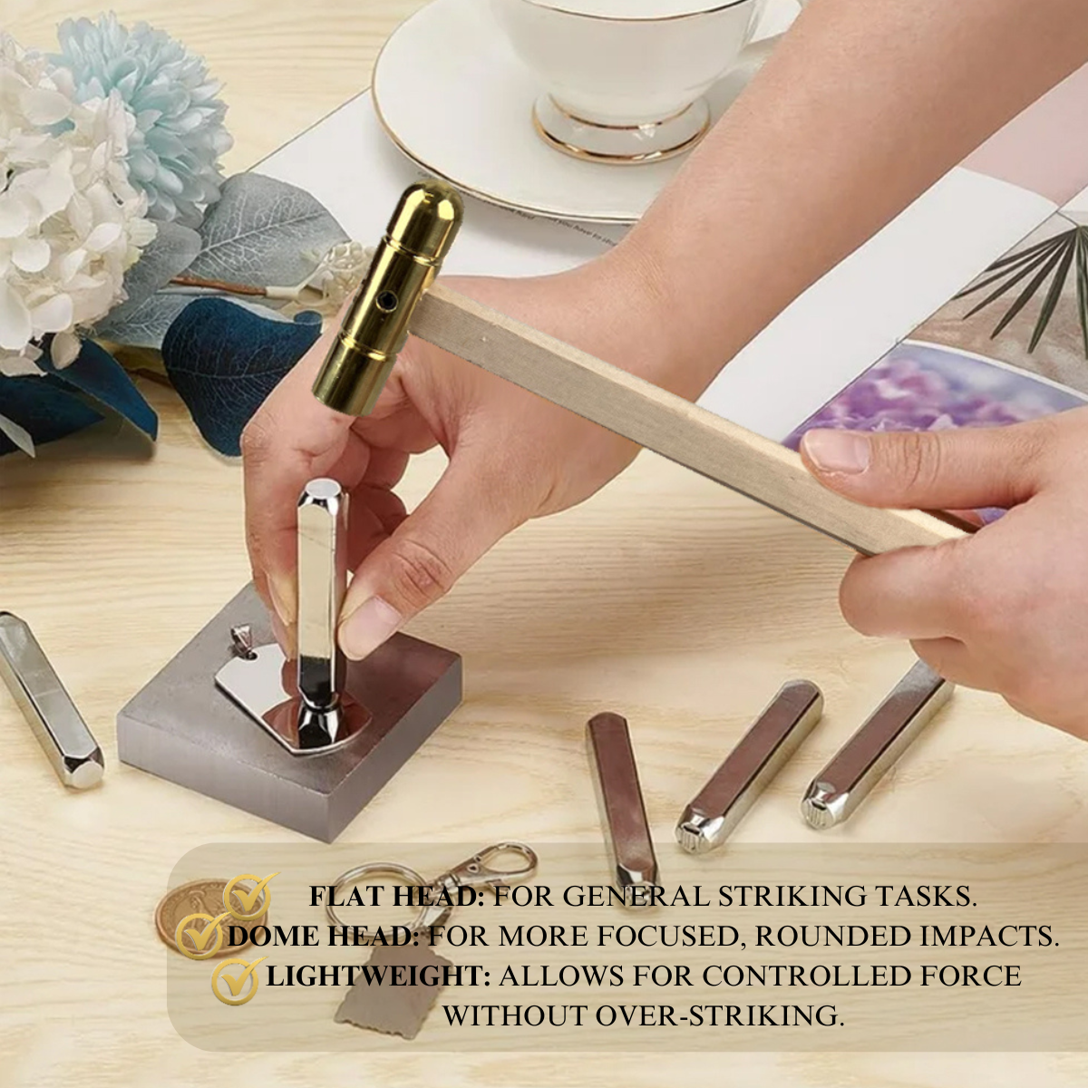 8.5" Brass Head Hammer | 1/2" Dome & Flat Striking Surfaces  - PH-28052