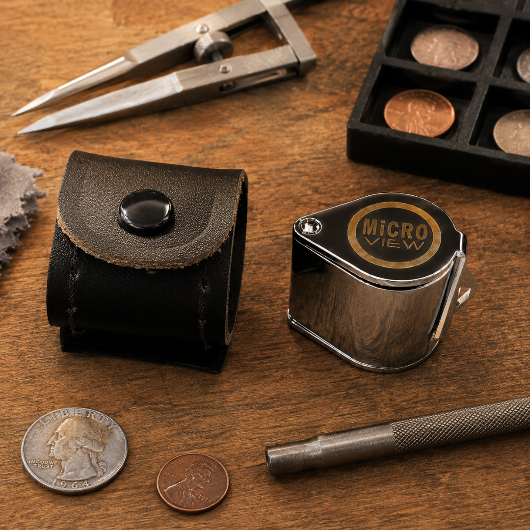 20X Triplet Jeweler’s Loupe Magnifier with Chrome Finish, 21mm Color-Correcting Glass Lens, Foldable Brass Pocket Loupe with Brown Leather Case for Jewelry, Gems, Watches & Appraisals