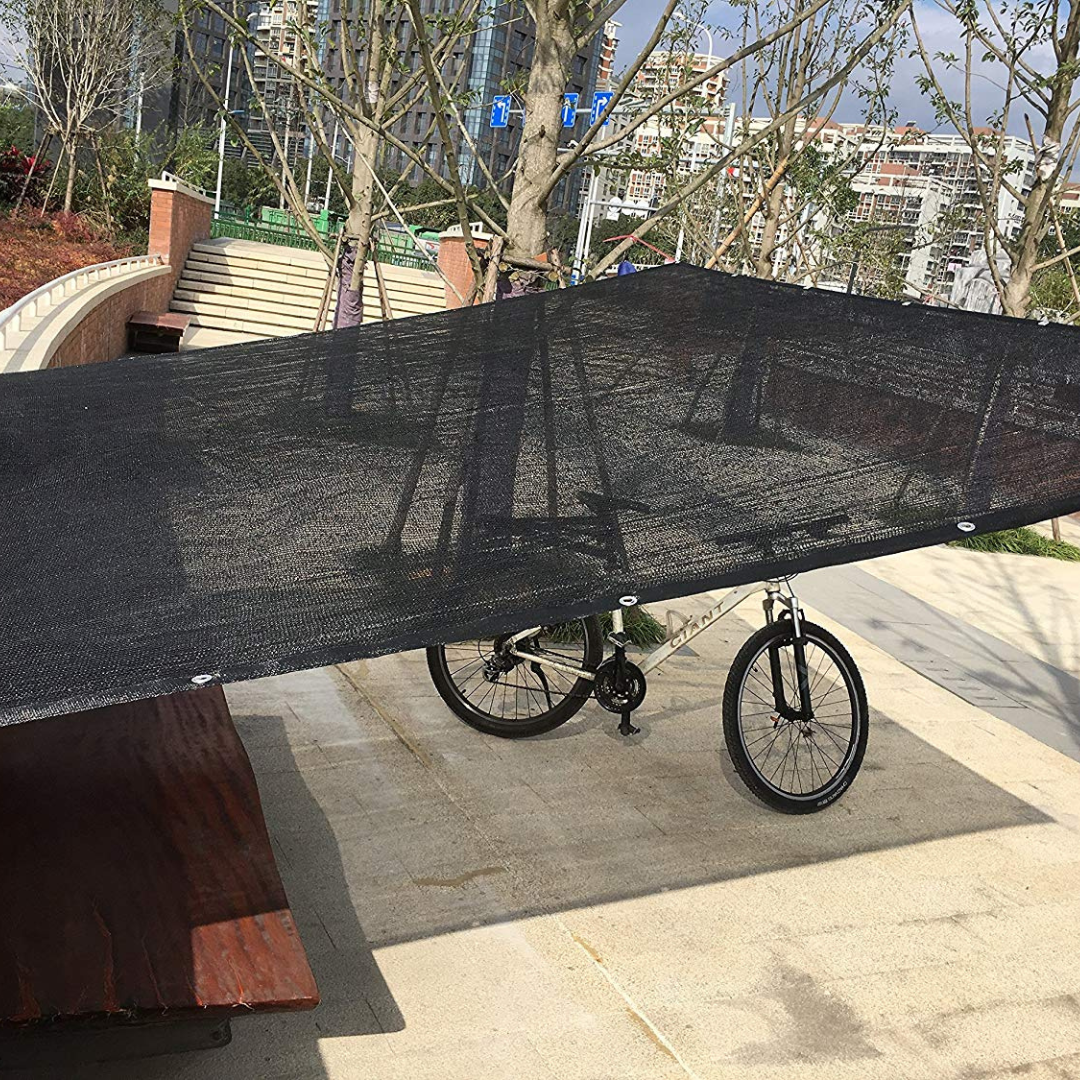 Sunshade Net | 10' x 10' Black HDPE | UV Protection | Breathable Knitted Fabric | Reinforced Grommets | Versatile Outdoor Use