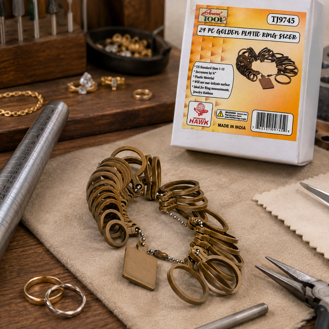 Economy Plastic Ring Sizer Set, 25 Piece Finger Measuring Rings on Chain, US Ring Sizes 1-13, Lightweight Jewelry Sizing Tool for Jewelers & Hobbyists - TJ01-09745