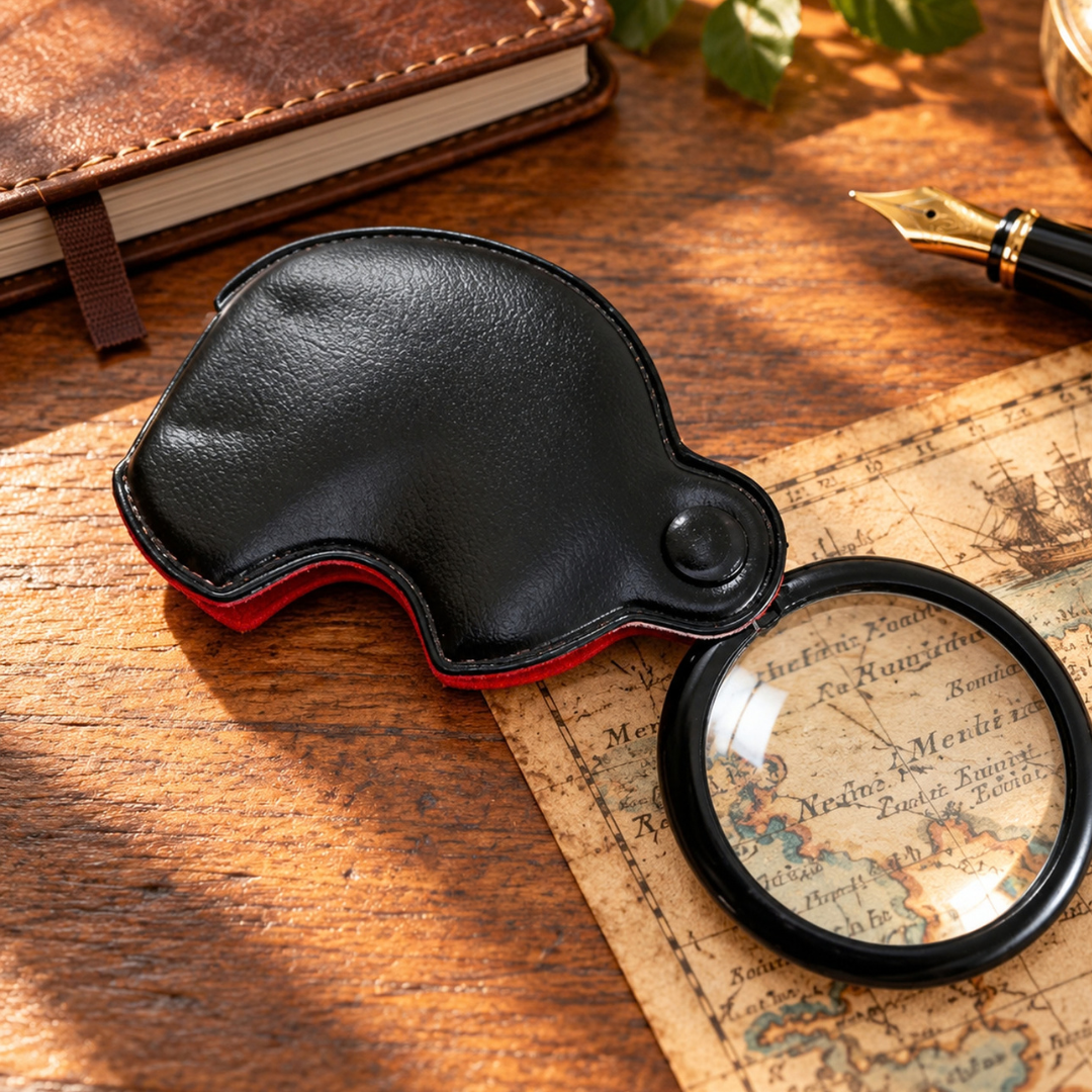 2 Inch Pocket Magnifier with 3X Magnification, Swivel Folding Design and Leatherette Case – MG-00541