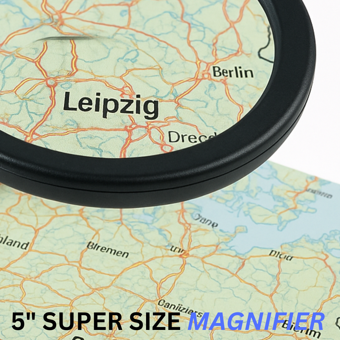 2x Jumbo LED Light Magnifier - 5 Inch Lens - Folding Stand For Hands-Free Operation  - MP-14547