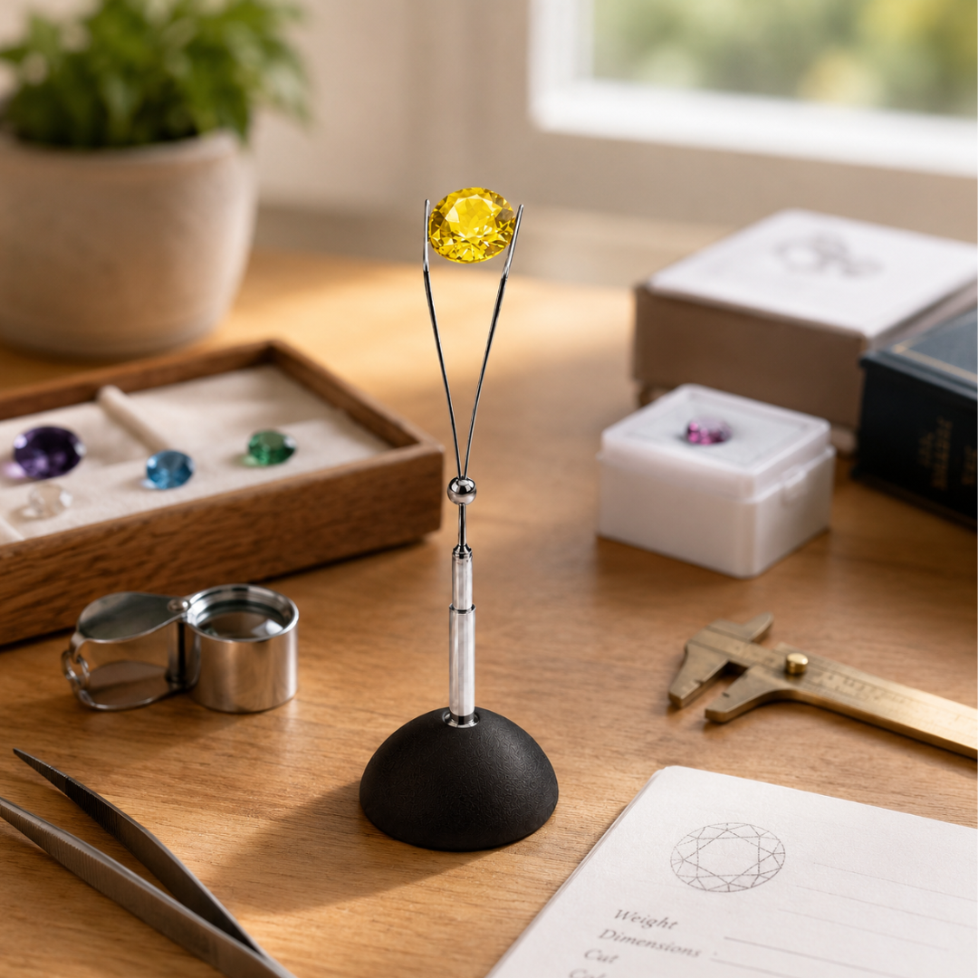 Adjustable Gem Holder Stand with Weighted Base, 3.25 Inch Metal Wire Display Stand for Loose Gemstones, Jewelry Inspection, Photography, Collectors & Jewelers
