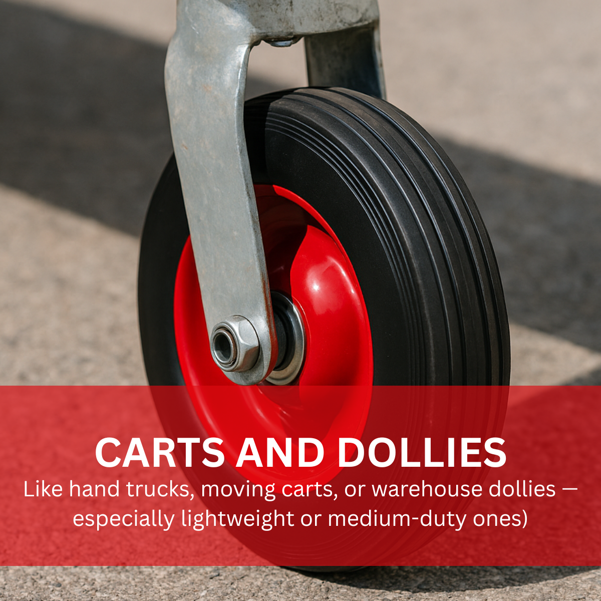 6" Solid Rubber Tire with 5/8" Bearing – Heavy Duty Wheel for Hand Trucks, Dollies, Lawn Carts, and Equipment – 6" Diameter x 1.5" Width – Red Steel Hub – Flat-Free Design