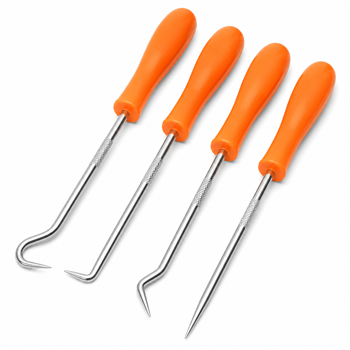 4-Piece 5-Inch Precision Pick and Hook Set, Chrome-Plated Steel Tools with Orange ABS Handles for Sculpting, Clay, Wax, Leather and Woodworking