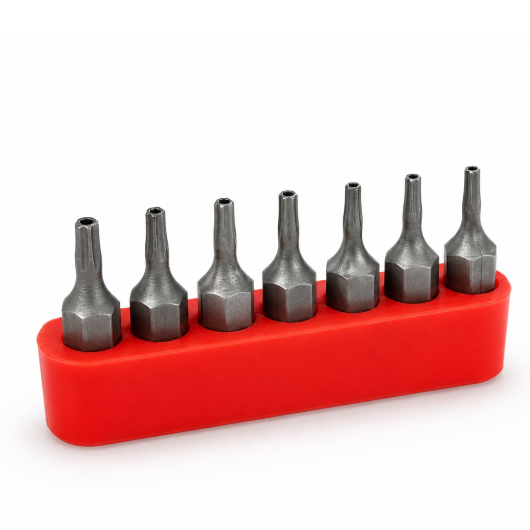 7-Piece Tamper Resistant Hex Insert Bit Set with Storage Rack, T5 T6 T7 T8 T9 T10 T15 Steel Security Driver Bits for Toolboxes, Repairs, Electronics & Specialty Fasteners