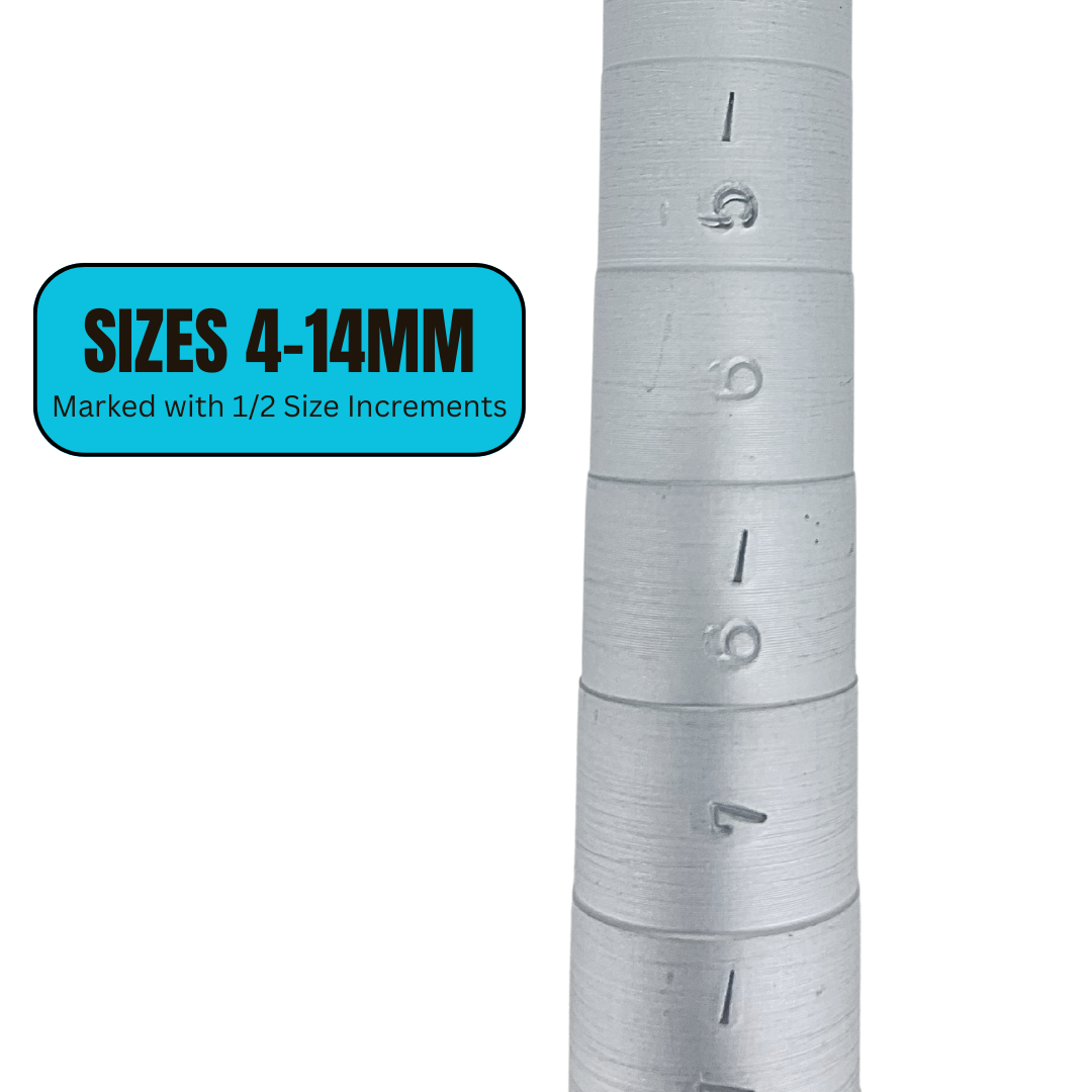 Aluminum Ring Mandrel – Measures Ring Sizes 4 to 14 in Half-Size Increments, 21 Step Intervals, 13" Length – TJ9702