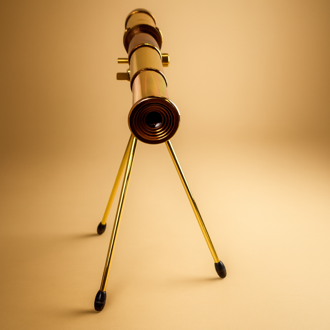 14" Antique Brass Handheld Telescope with Tripod – 25X Magnification, 30mm Lens, Folds to 5.5", Includes Belt Pouch – Vintage Nautical Spyglass for Hiking, Camping & Décor – MG-B-90919