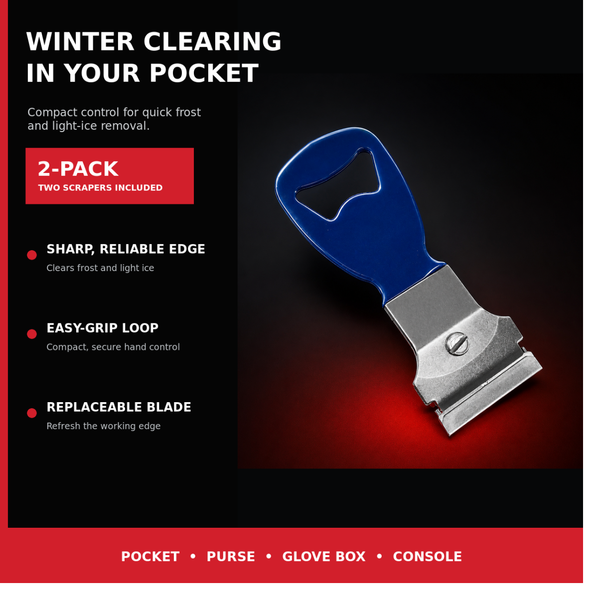 Mini Pocket Ice Scraper for Car Windows – Compact Snow & Frost Scraper (Pack of 2) - PK-09033-Z02