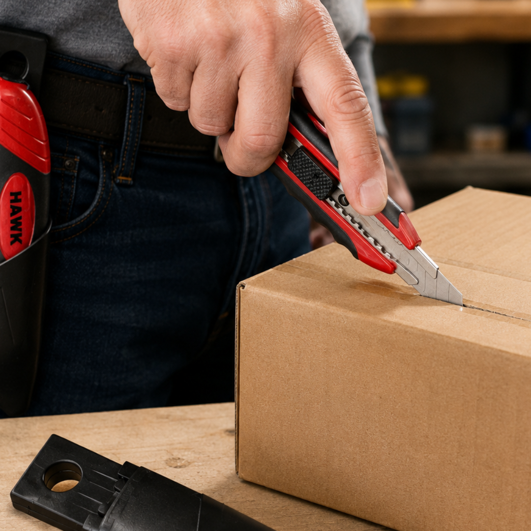 6-Blade Quick Change Snap Blade Utility Knife with Hard Case Belt Holster – PK-18170
