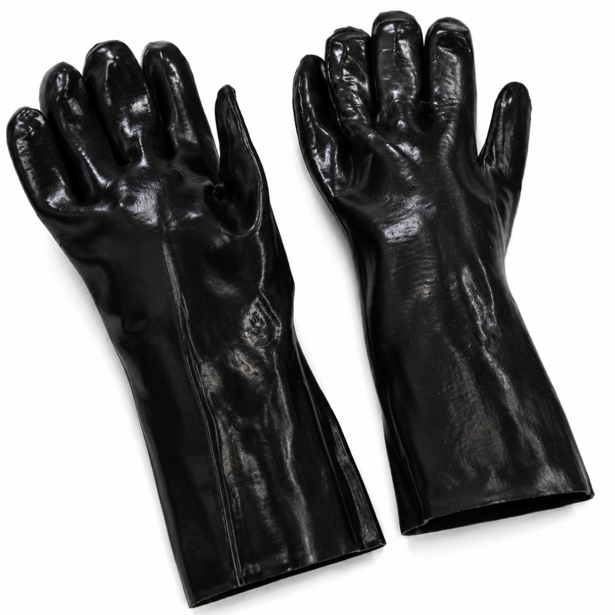 Men's Black PVC Industrial Work Gloves, 12 Inch Gauntlet Cuff, Interlock Lined, Large - 12 Pairs - 9012-Z12