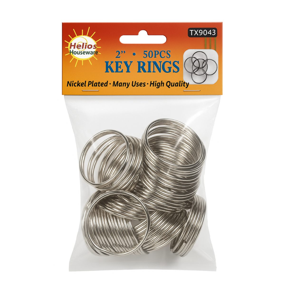 50 Piece Large Key Rings, 1-3/4 Inch Diameter  - HW-99043
