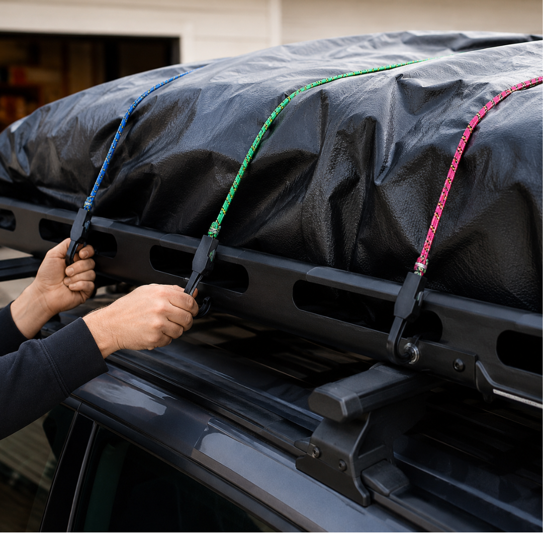 3 Piece Flat Bungee Cord Set with Nylon Hooks, 12", 24", 36" Tie Down Straps, 1" Wide Flat Bungee Cords for Transport, Cargo, Storage, Camping, Pack of 2