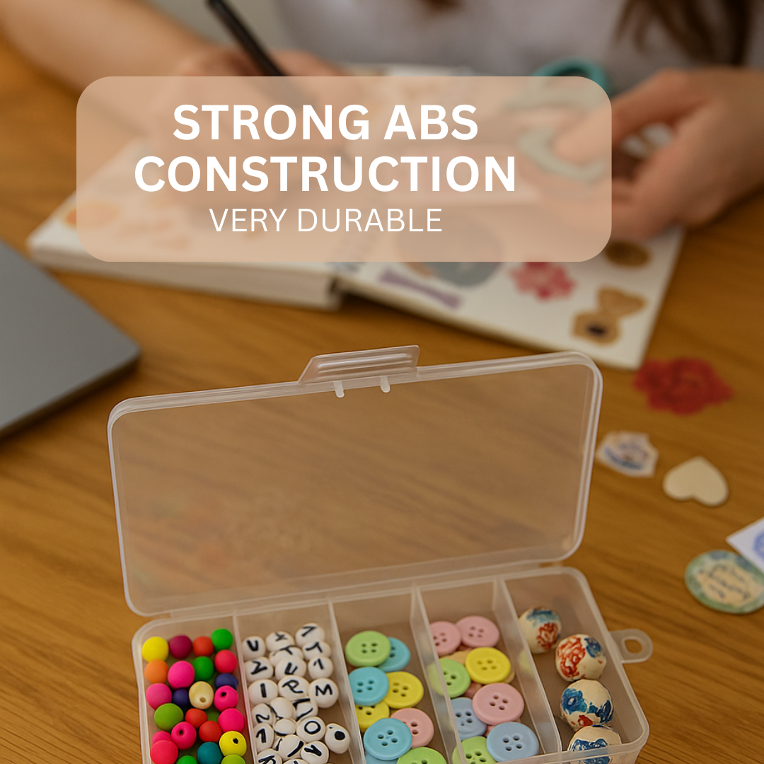 2 Pack Clear Plastic Boxes | 5 Compartments Each | 1.25" x 3.5" Sections | 3.5" x 7" Overall Size | Versatile Home Organizer with Hanging Hook