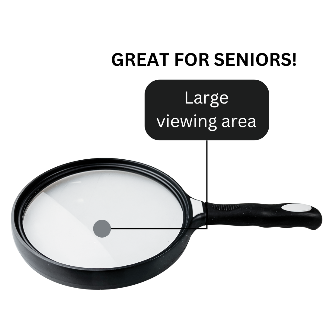 Extra Large Handheld Magnifier | 5" Diameter Lens | Ergonomic Grip, Ideal for Hobbies & Detailed Tasks | Sturdy Frame with Gray Accents