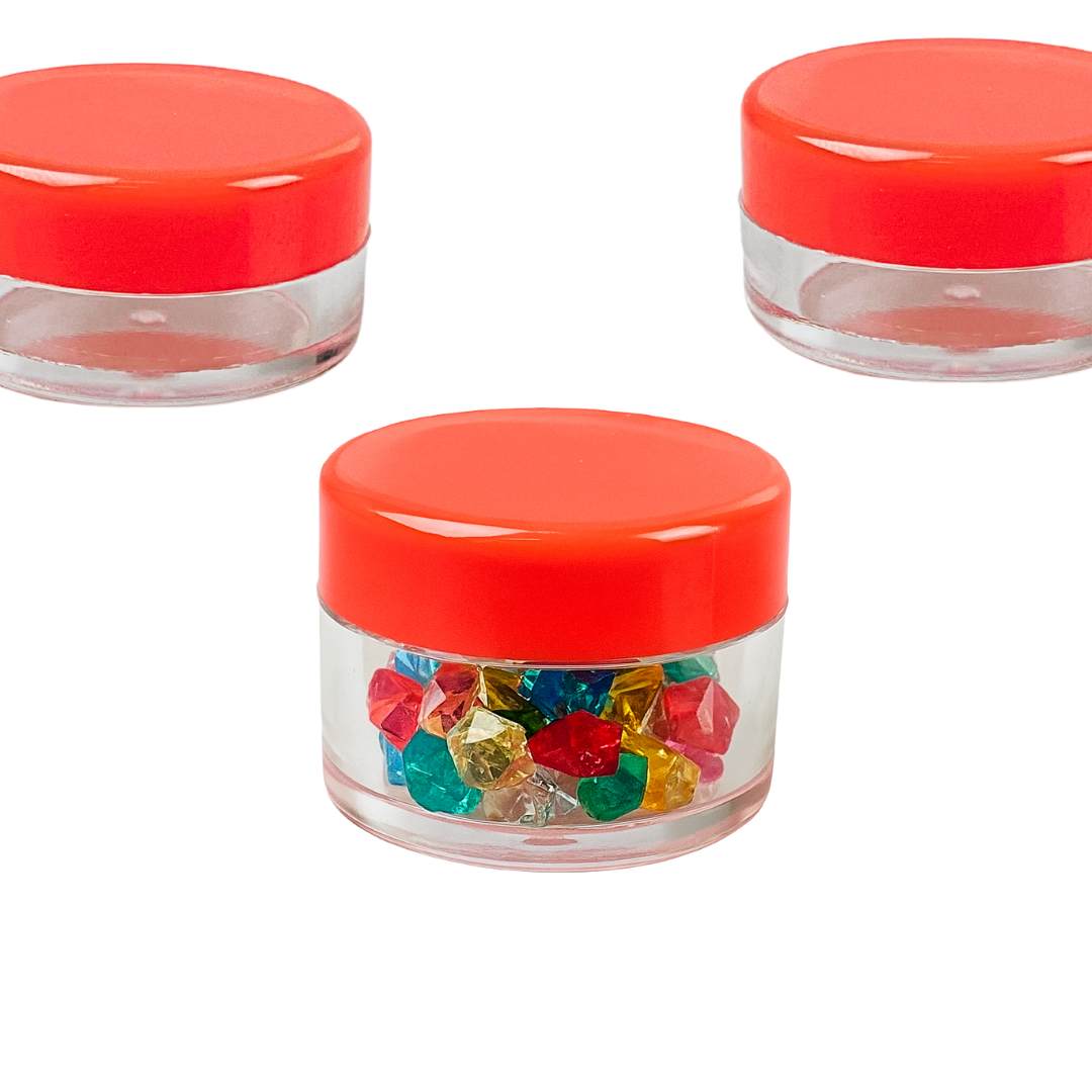 12-Pack Clear Plastic Mini Jars with Colorful Screw-On Lids – 1" x 1/2" Small Storage Containers for Beads, Gems, Crafts & Tiny Parts – Durable PP Plastic – TJ8605-COL