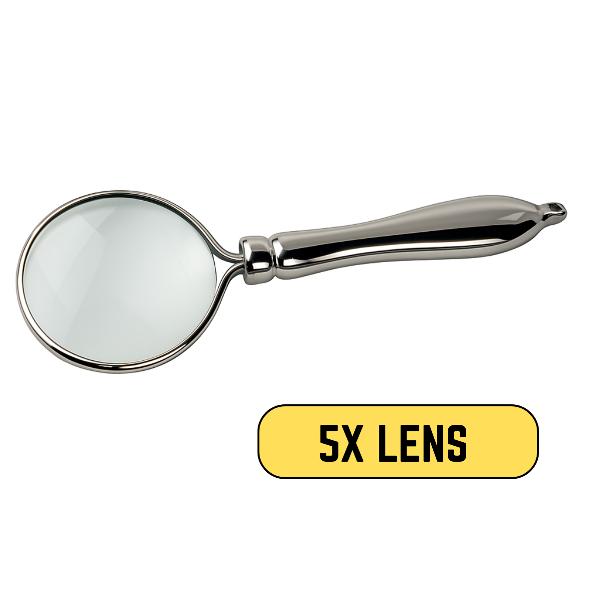 Mini Pocket Magnifier with 5X Power – 3.5" Chrome Plated Handle & Frame, Keychain/Necklace Hole, Includes Protective Pouch
