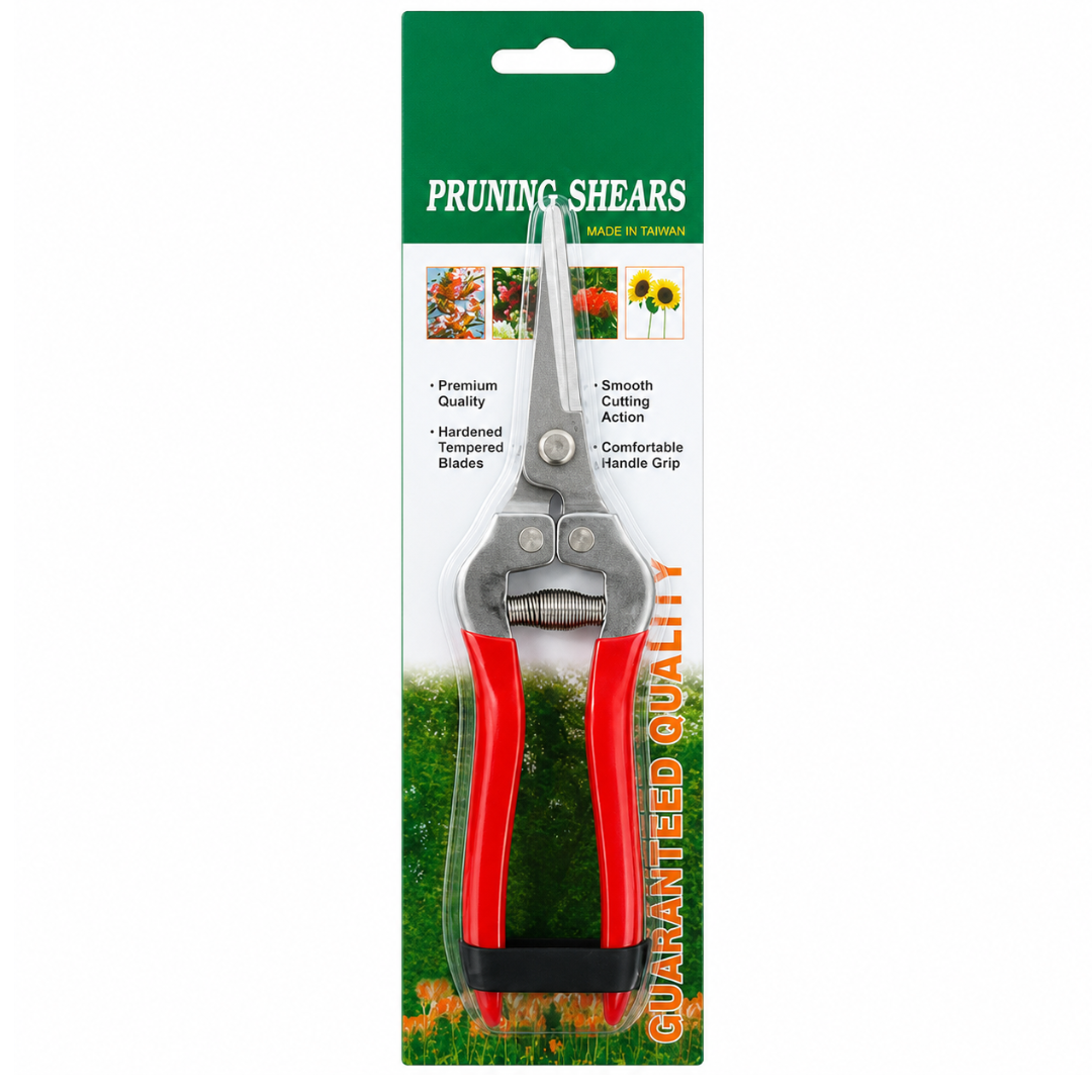 7.5-Inch Bent-Tip Pruning Shears with Stainless Steel Blades, Spring-Loaded Garden Scissors, Comfort Grip Handles and Safety Lock Strap – TU-FR-8239
