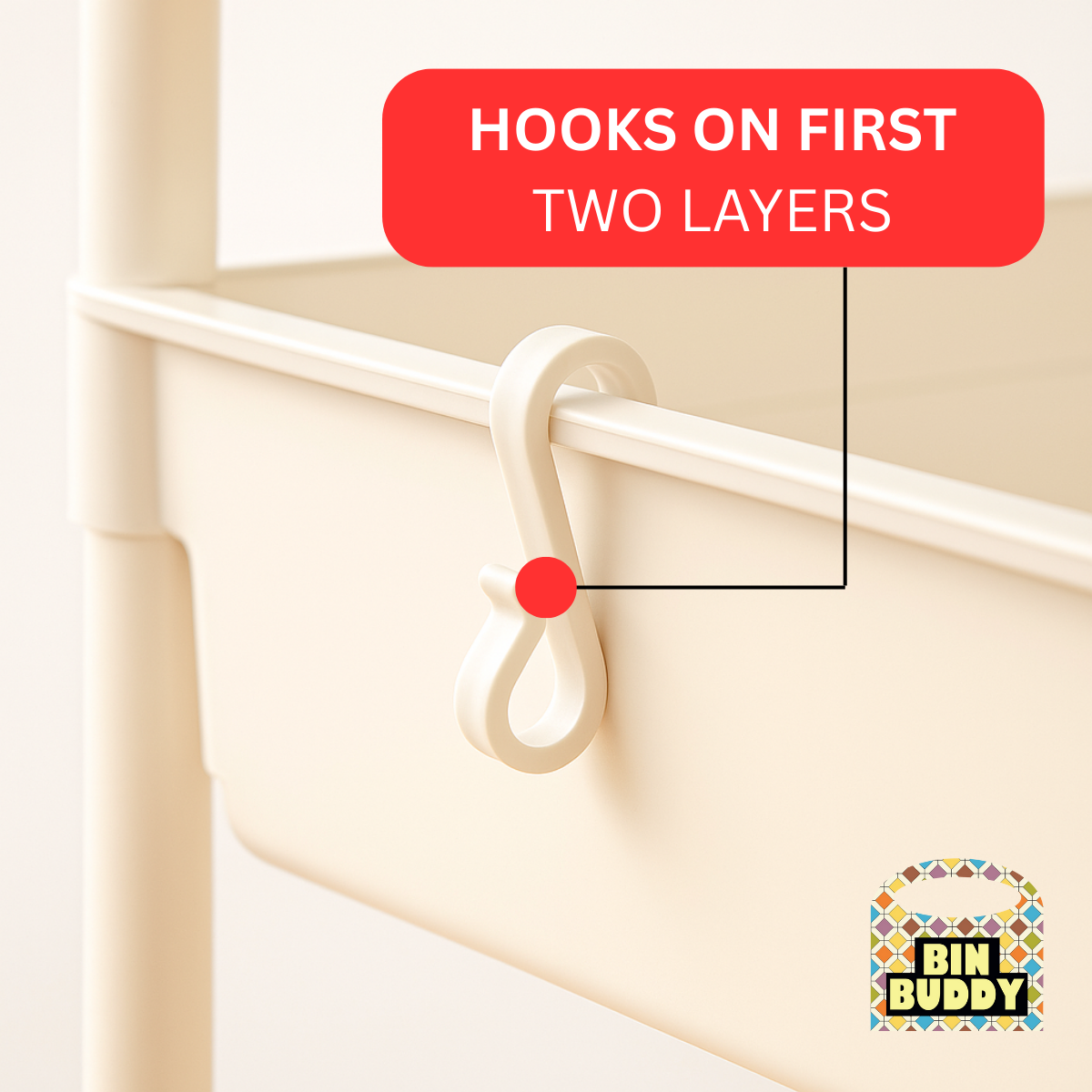 Bin Buddy 5-Tier Rolling Storage Organizer – Lightweight Plastic Utility Cart with Hooks, Mobile Wheels, and Kid Friendly Bins for Small Item Storage