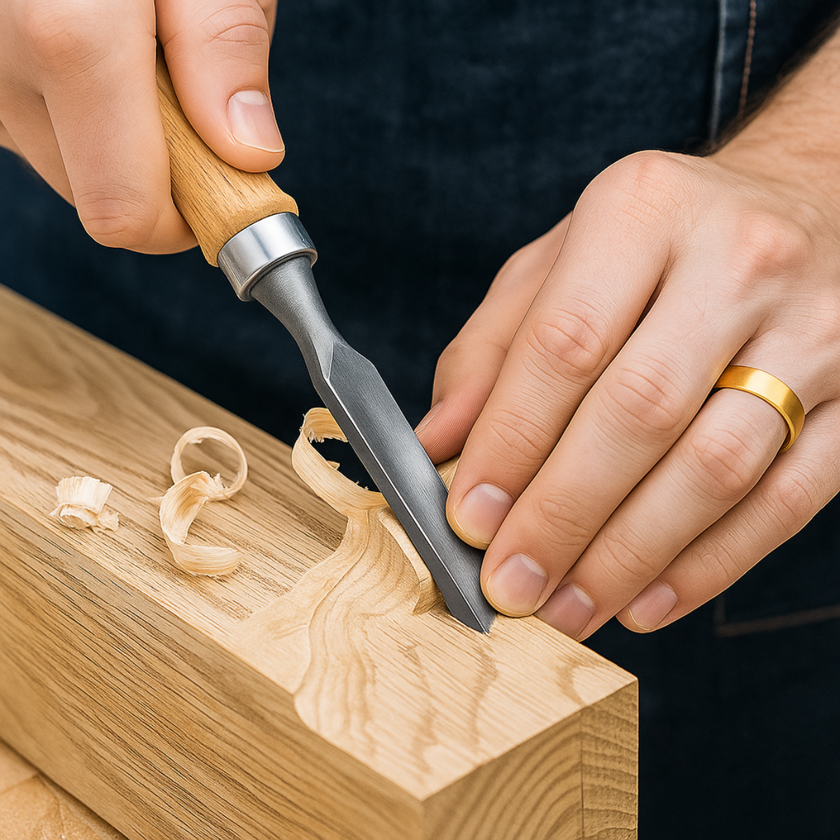 12-Piece Wood Carving Chisel Set with Wooden Handles and Steel Blades – 7.5” Professional Hand Tool Kit with Blue Vinyl Pouch for Crafting, Whittling, and Sculpture