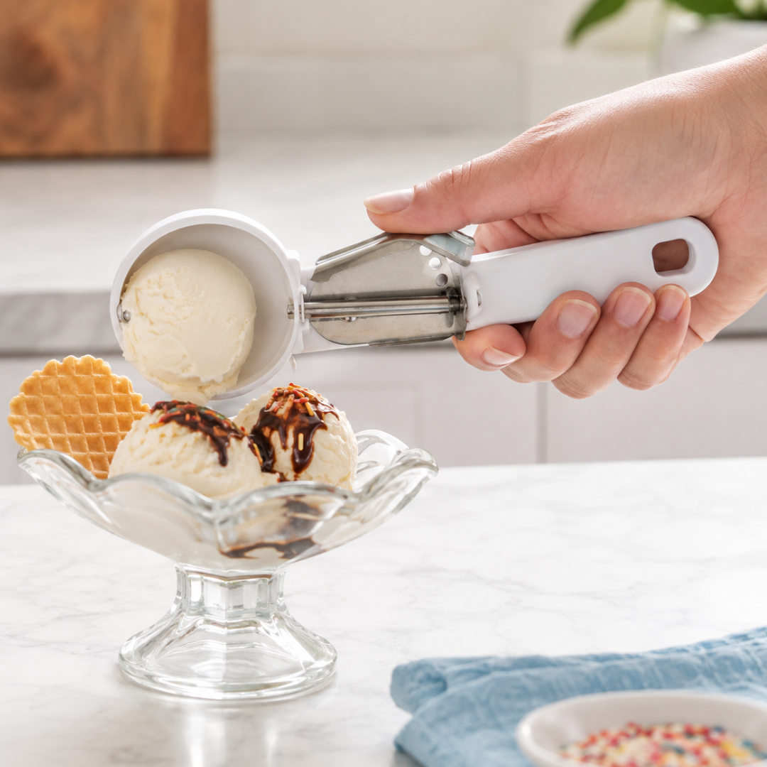 Plastic Ice Cream Scooper with Metal Thumb Lever, Traditional Release Scoop with White Plastic Handle, Easy-Release Ice Cream, Yogurt & Cookie Dough Scoop – U-02755