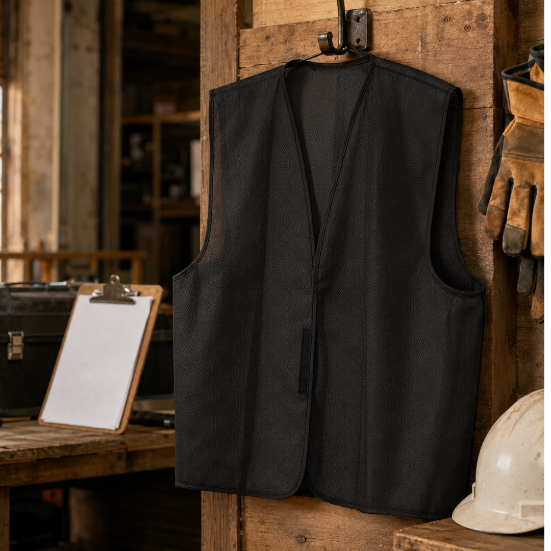 Black Mesh Safety Vest, Non-Reflective Customizable Adult Large Identification Vest, 26 Inch Length, Fits Up to 47 Inch Waist, Hook-and-Loop Closure