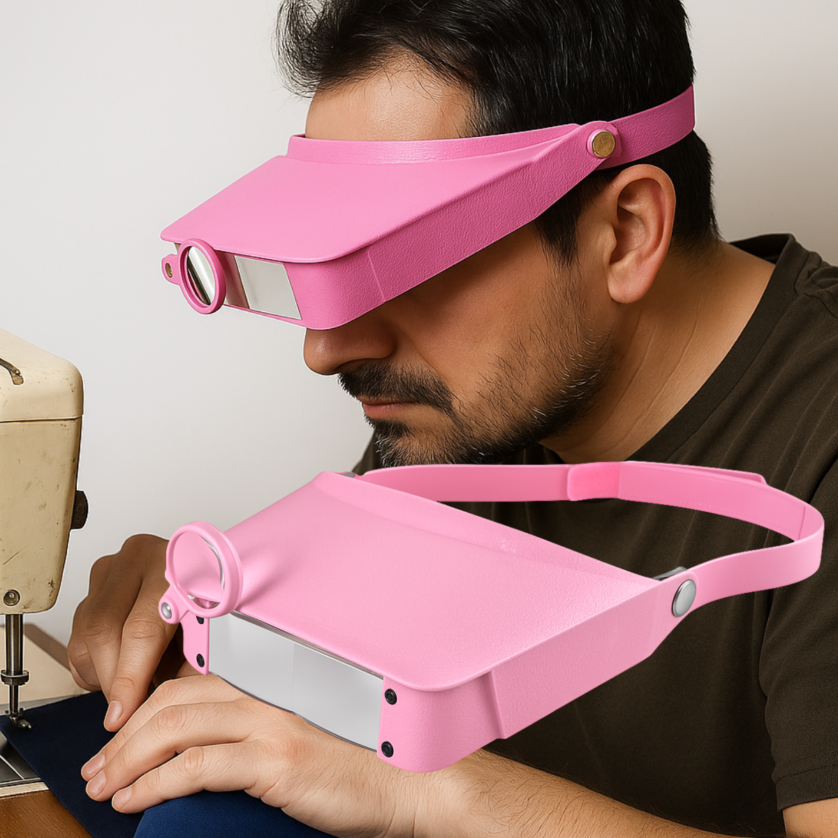 Visor-Type Head Worn Magnifier | 1.5x, 1.5x, 5x | in Pink Color  - MG-91213