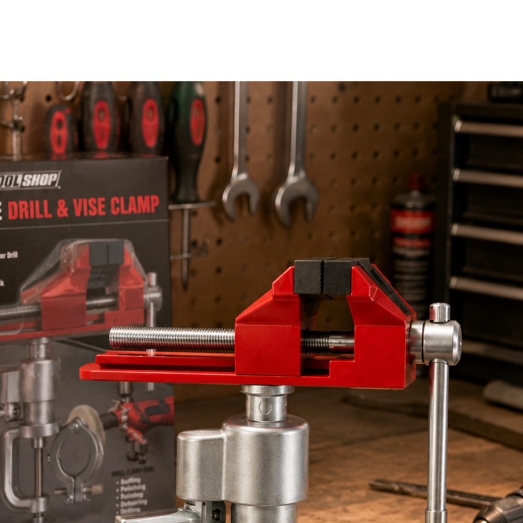 Multi-Angle Drill & Vise Clamp – 360° Rotating Swivel Bench Vise with Drill Holder, 4" Jaw Opening, Heavy-Duty Cast Aluminum Table Clamp for Drilling, Grinding, Polishing & Workshop Use