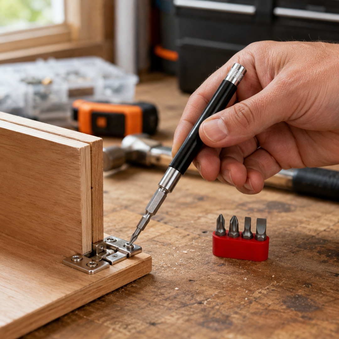 Starter Driver with 4 Bits – Pocket Size Screwdriver, 2 Flat & 2 Phillips Bits, Hand or Ratchet Use – TU-FR-8258