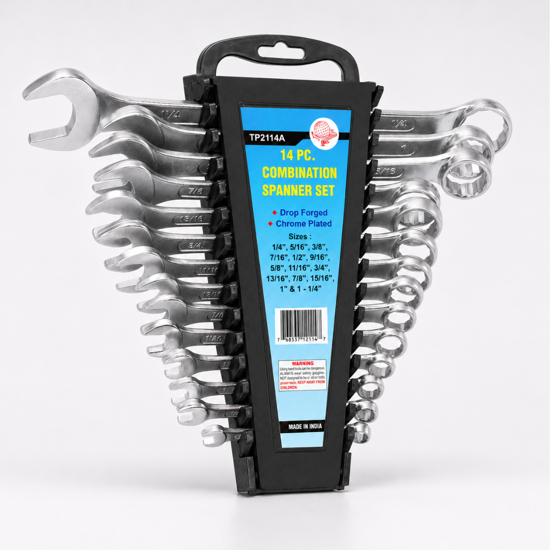 14-Piece SAE Combination Wrench Set, 1/4 Inch to 1-1/4 Inch, Open-End and Box-End Standard Wrenches with Plastic Carrying Case