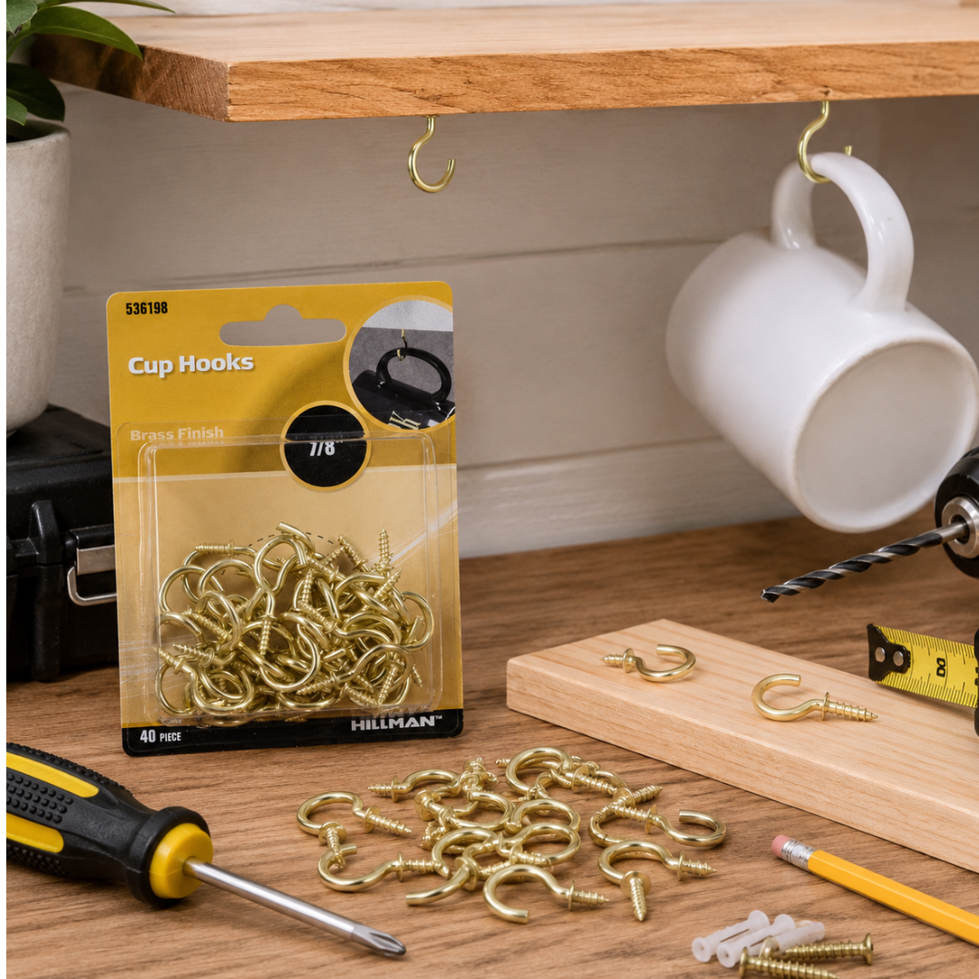2 Pack 7/8 Inch, 40 Piece Pack, Screw-In Metal Hooks for Mugs, Cups, Kitchen, Wood, Drywall, Plaster, Home Organization & DIY Hanging Projects