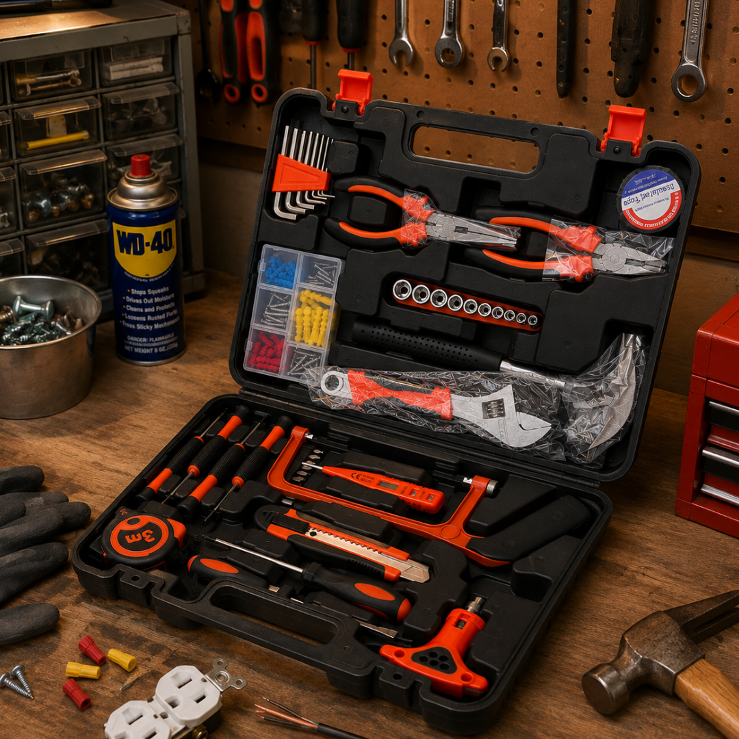 44-Piece Household Tool Kit with Carrying Case – General Home Repair Hand Tool Set with Pliers, Screwdrivers, Wrench, Sockets, Hex Keys, Hacksaw & Tape Measure
