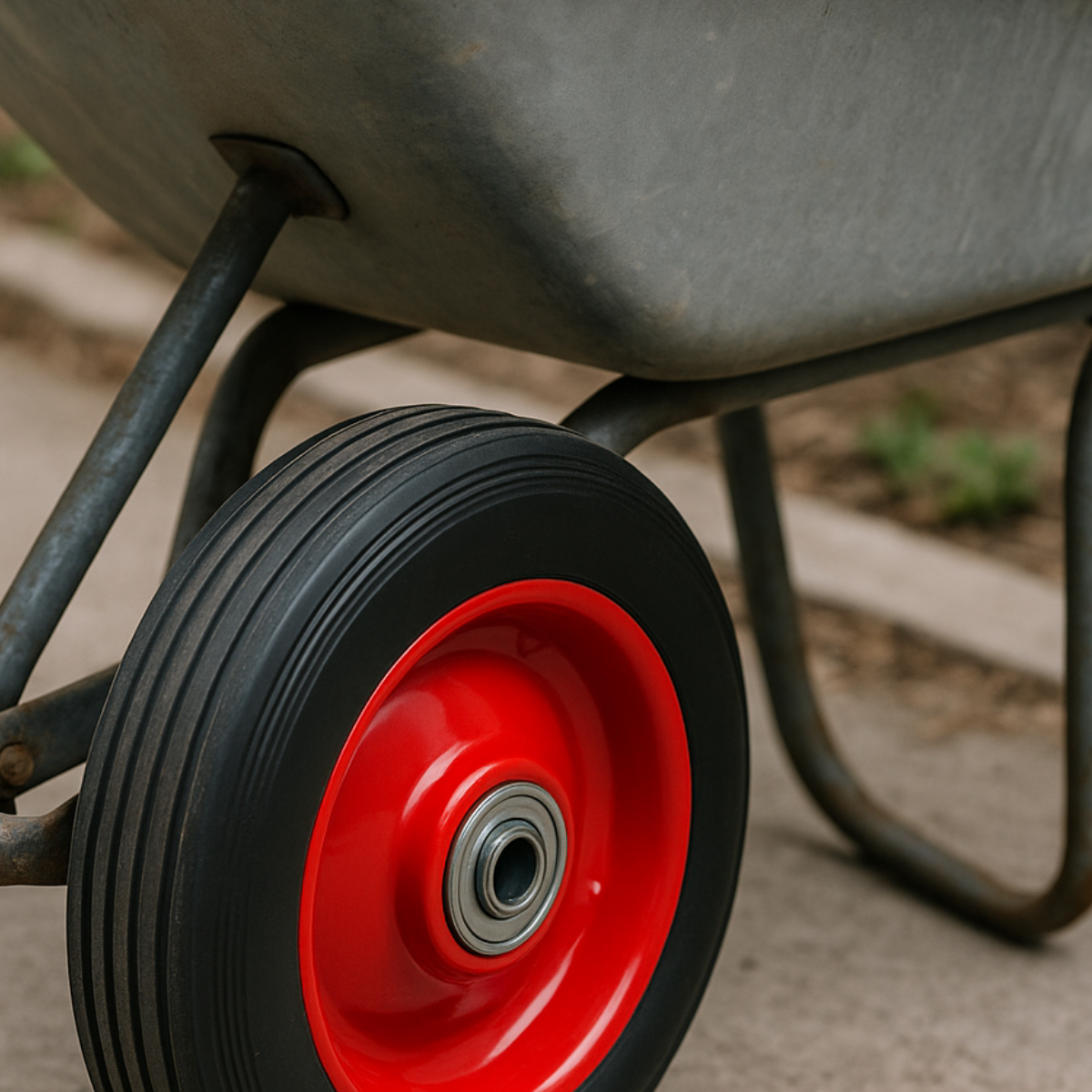 6" Solid Rubber Tire with 5/8" Bearing – Heavy Duty Wheel for Hand Trucks, Dollies, Lawn Carts, and Equipment – 6" Diameter x 1.5" Width – Red Steel Hub – Flat-Free Design