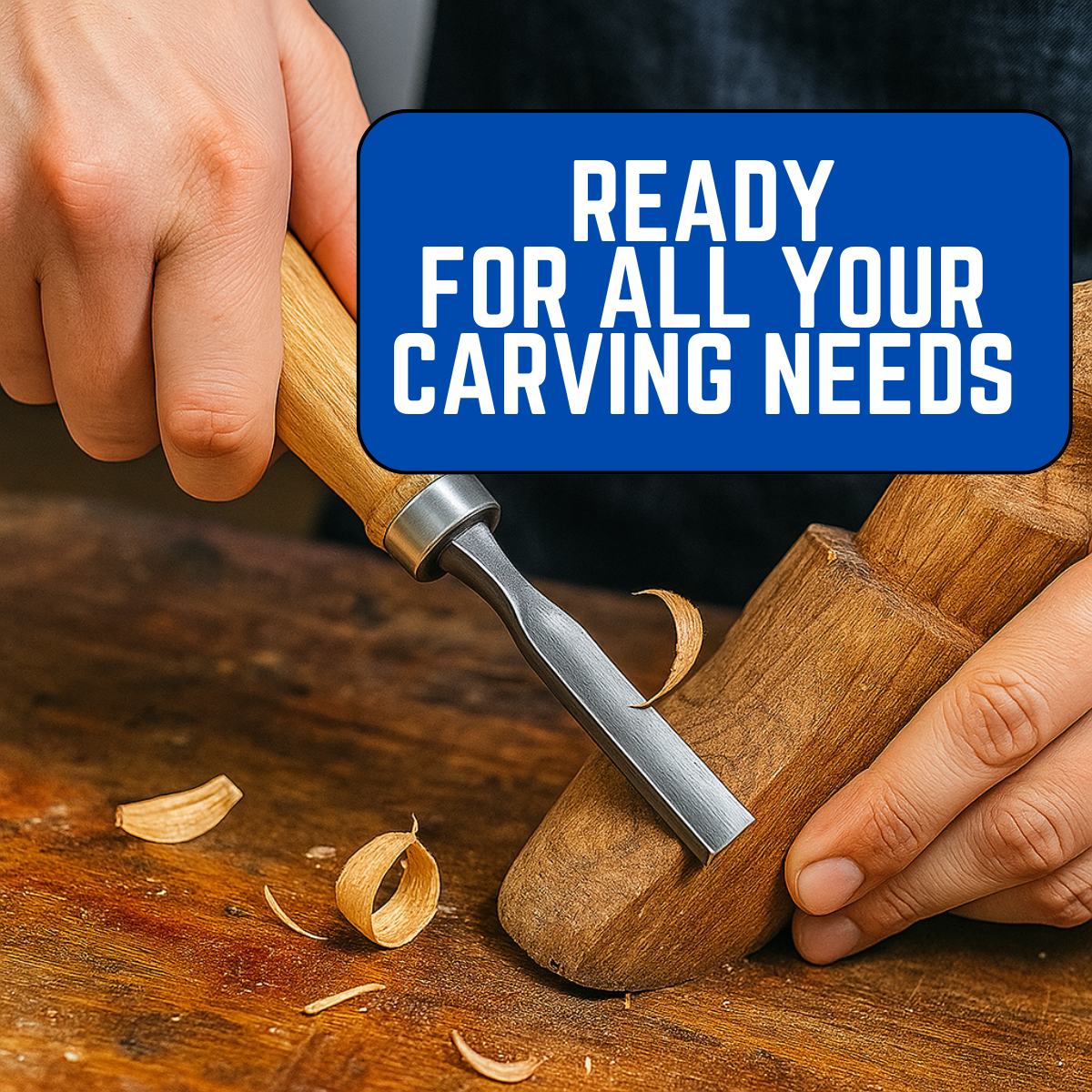 12-Piece Wood Carving Chisel Set with Wooden Handles and Steel Blades – 7.5” Professional Hand Tool Kit with Blue Vinyl Pouch for Crafting, Whittling, and Sculpture